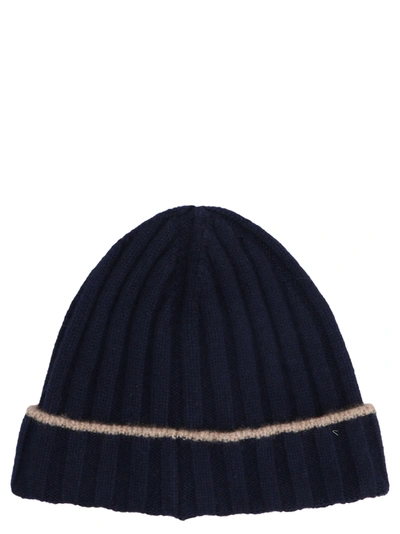 Shop Brunello Cucinelli Contrasting Stripe Beanie Hats Blue