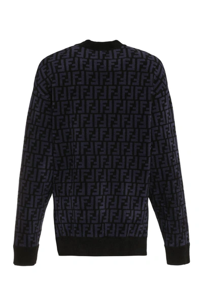Shop Fendi All-over Logo Velvet Sweater In Blue