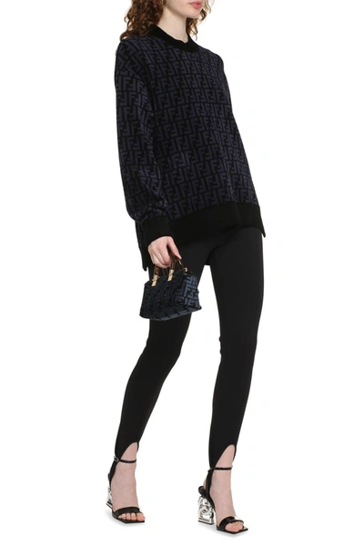 Shop Fendi All-over Logo Velvet Sweater In Blue