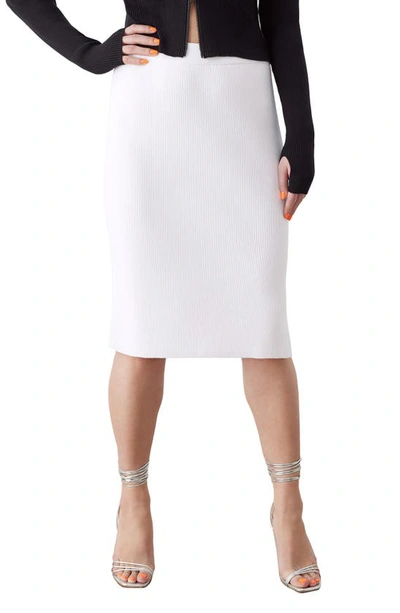 Shop Gstq Rib Pull-on Pencil Skirt In White