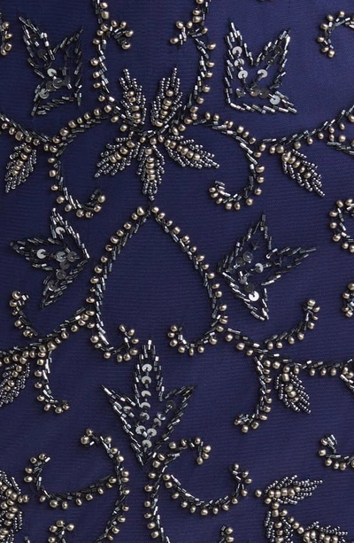Pisarro Nights Beaded Mesh Column Gown In Sapphire