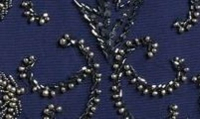 Pisarro Nights Beaded Mesh Column Gown In Sapphire