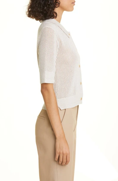 Shop Maria Mcmanus Organic Cotton & Recycled Cashmere Mesh Knit Polo Cardigan In Crema