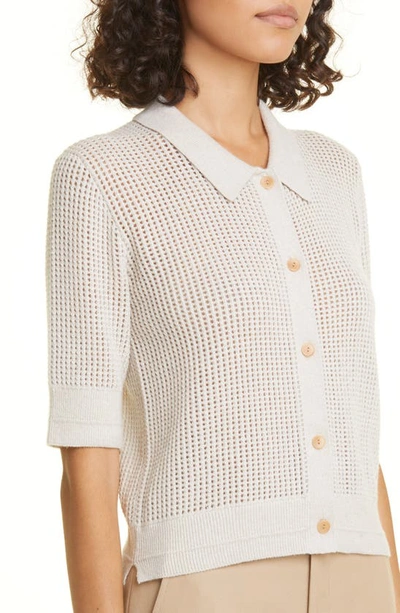 Shop Maria Mcmanus Organic Cotton & Recycled Cashmere Mesh Knit Polo Cardigan In Crema
