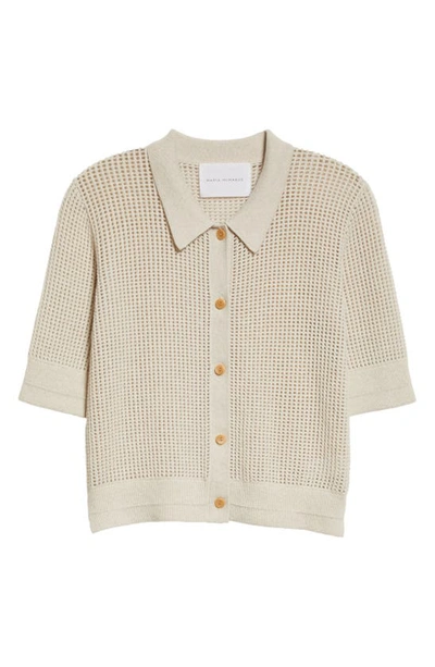 Shop Maria Mcmanus Organic Cotton & Recycled Cashmere Mesh Knit Polo Cardigan In Crema