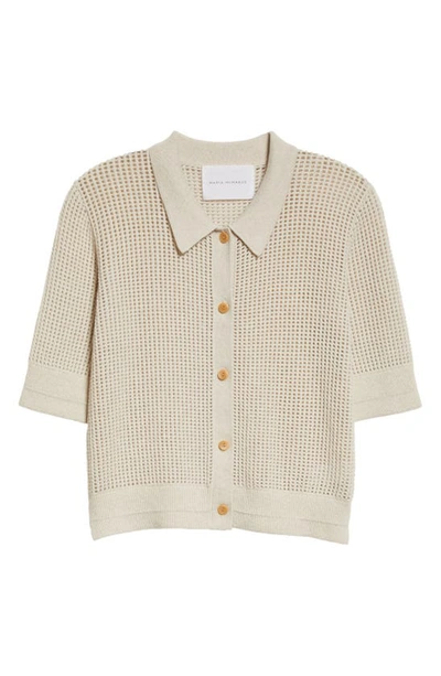 Maria Mcmanus Organic Cotton & Recycled Cashmere Mesh Knit Polo Cardigan In Crema