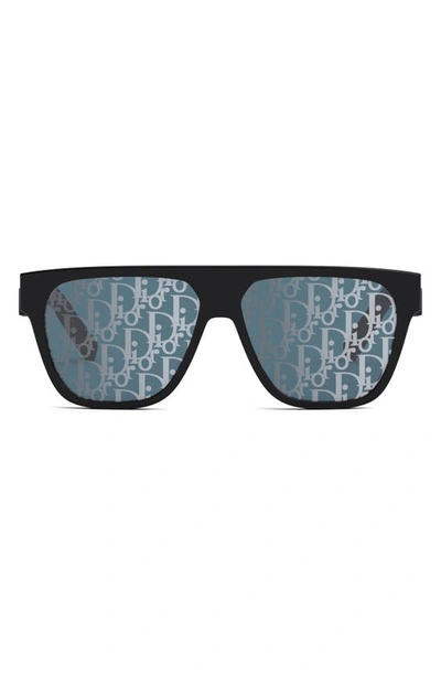 Shop Dior 'b23 S3i 53mm Square Sunglasses In Shiny Black / Blue Mirror