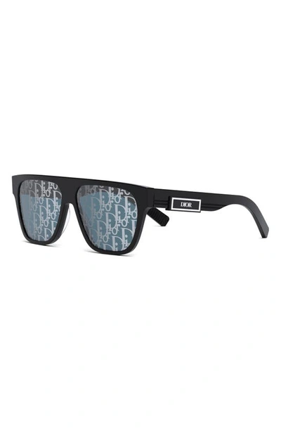 Shop Dior 'b23 S3i 53mm Square Sunglasses In Shiny Black / Blue Mirror