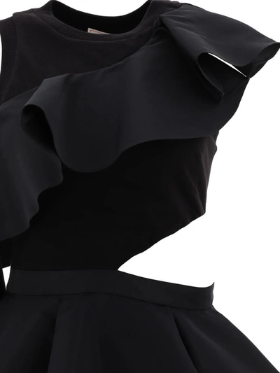 Shop Alexander Mcqueen "asymmetric Ruffle Hybrid" Top In Black