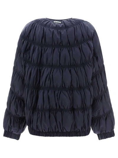 Shop Chloé Ruched Puffer Jacket In Blue