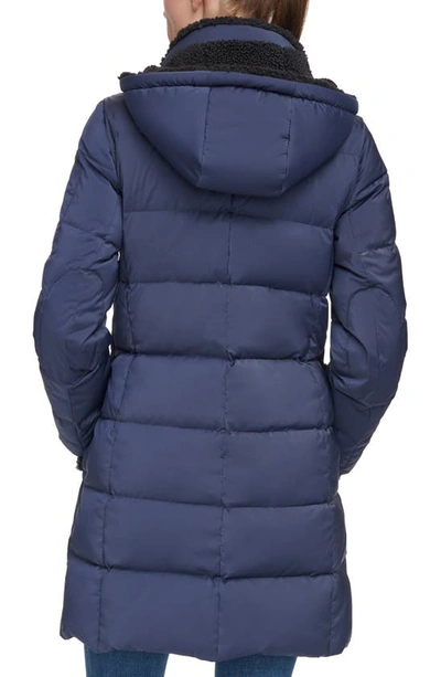 Calvin Klein Faux Shearling Lined Down Puffer Jacket In Dark Navy