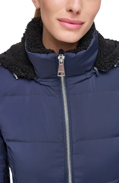 Calvin Klein Faux Shearling Lined Down Puffer Jacket In Dark Navy