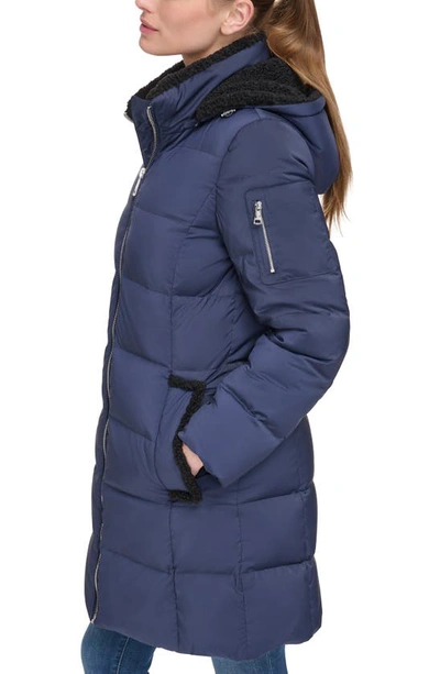Calvin Klein Faux Shearling Lined Down Puffer Jacket In Dark Navy