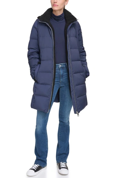 Calvin Klein Faux Shearling Lined Down Puffer Jacket In Dark Navy