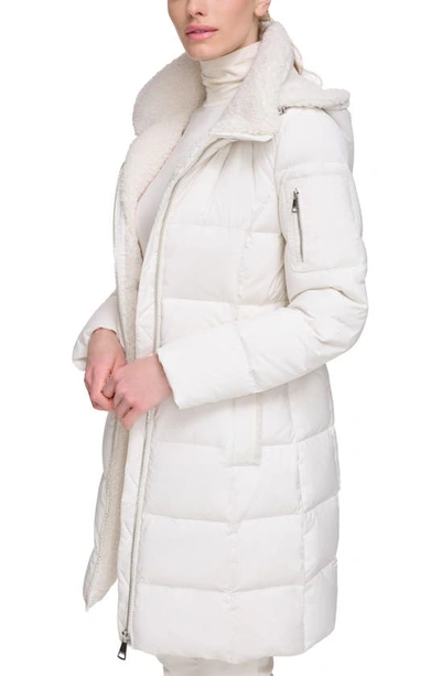 Shop Calvin Klein Faux Shearling Lined Down Puffer Jacket In White