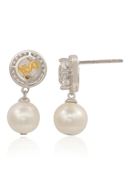 Suzy Levian Sterling Silver Freshwater Pearl Drop Earrings In White