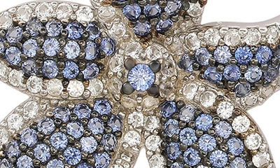 Suzy Levian Floral Sterling Silver White Sapphire Blue Sapphire Brown Diamond Stud Earrings In Blue