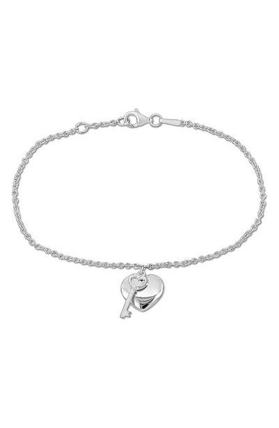 Delmar Heart & Key Charm Bracelet In Silver