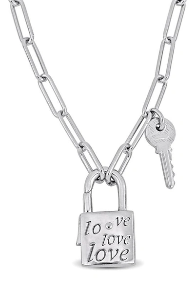 Delmar Lock & Key Paperclip Link Necklace In Silver