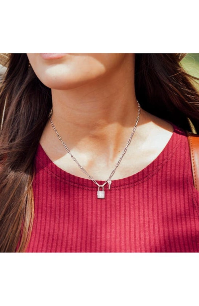 Delmar Lock & Key Paperclip Link Necklace In Silver