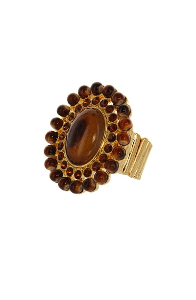 Shop Olivia Welles Duo Surrounded Center Stone Ring In Gold / Brown