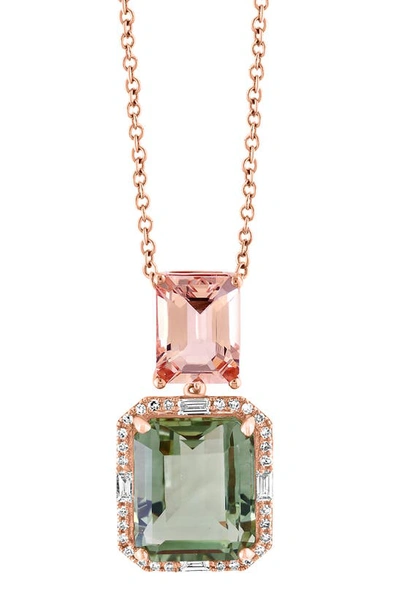 Effy 14k Rose Gold Diamond Prasiolite & Morganite Pendant Necklace In Rose Gold Multi