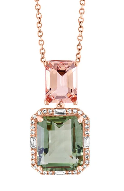 Effy 14k Rose Gold Diamond Prasiolite & Morganite Pendant Necklace In Rose Gold Multi