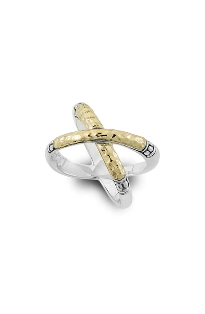 Samuel B. Hammered 18k Gold Sterling Silver X Ring In Silver And Gold