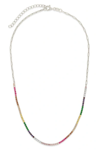 Sterling Forever Maria Rainbow Cubic Zirconia Frontal Tennis Necklace In Silver