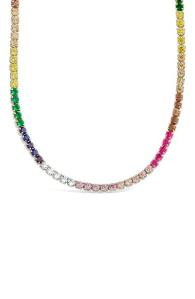 Sterling Forever Maria Rainbow Cubic Zirconia Frontal Tennis Necklace In Silver