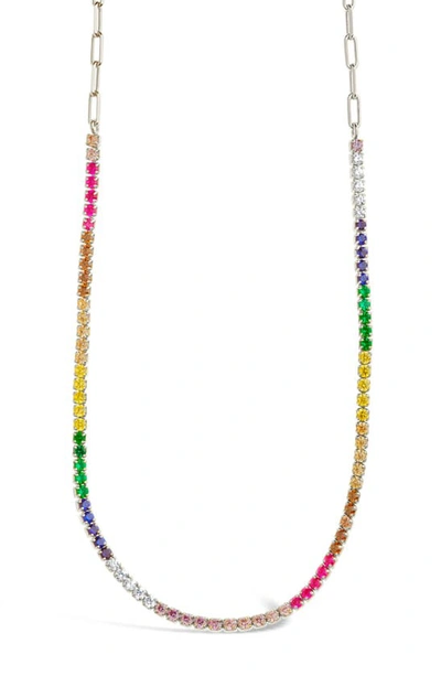 Sterling Forever Maria Rainbow Cubic Zirconia Frontal Tennis Necklace In Silver
