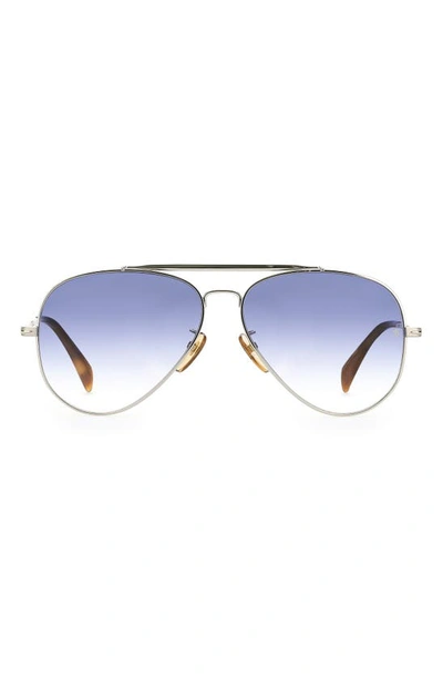 Shop David Beckham Eyewear 62mm Aviator Sunglasses In Palladium/ Blue Shaded