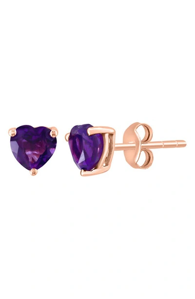 Effy 14k Rose Gold Heart Amethyst Stud Earrings In Purple