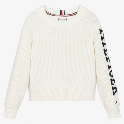 Tommy Hilfiger Kids' Girls White Cotton Logo Sweater | ModeSens