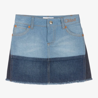 Shop Chloé Girls Blue Colourblock Denim Skirt