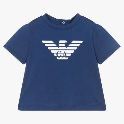 Shop Emporio Armani Boys Blue Cotton T-shirt