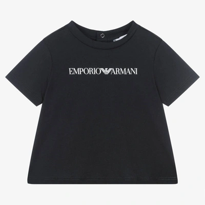 Shop Emporio Armani Boys Navy Blue Cotton T-shirt