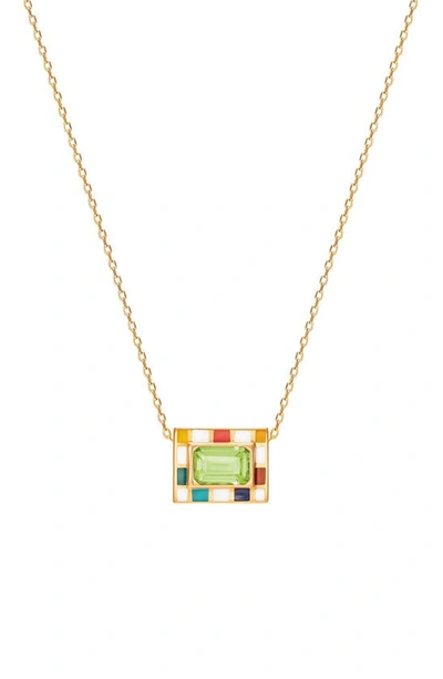 Shop Nevernot Mini Chess Pendant Necklace In Green/gold