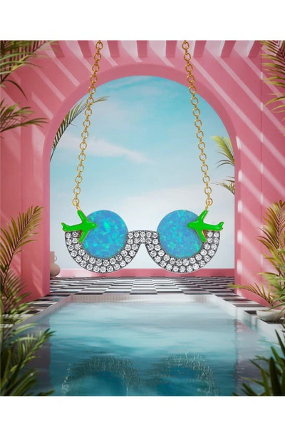 Shop Nevernot Travel Sunglasses Pendant Necklace In Blue