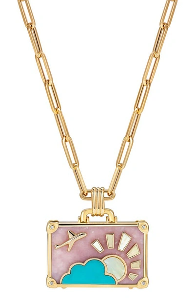 Shop Nevernot Travel Suitcase Pendant Necklace In Pink