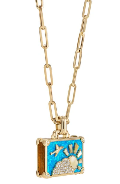 Shop Nevernot Travel Suitcase Pendant Necklace In Blue