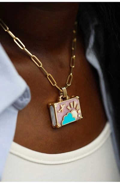 Shop Nevernot Travel Suitcase Pendant Necklace In Pink