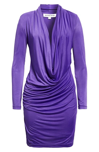 Shop Mother Of All Ruby Long Sleeve Drape Front Dress In Purple