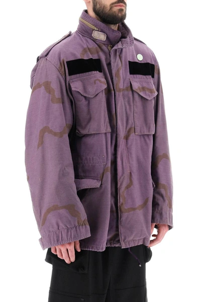 Shop Oamc Field Jacket In Cotton With Camouflage Pattern In Purple