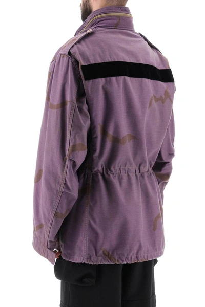 Shop Oamc Field Jacket In Cotton With Camouflage Pattern In Purple