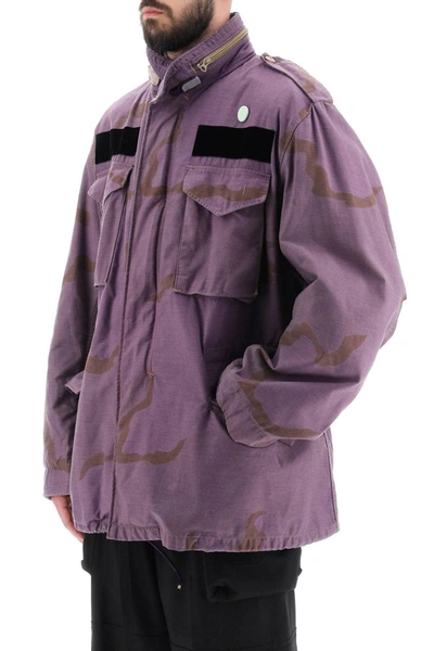 Shop Oamc Field Jacket In Cotton With Camouflage Pattern In Purple