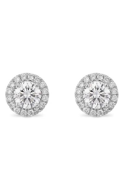 Shop Lightbox 1-carat Lab Grown Diamond Halo Stud Earrings In White/ 14k White Gold