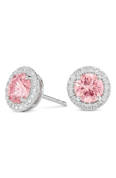 Shop Lightbox 2-carat Lab Grown Diamond Halo Stud Earrings In Pink/ 14k White Gold