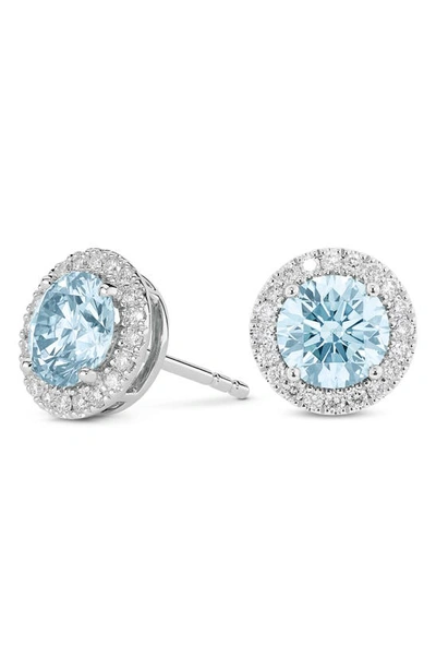 Shop Lightbox 2-carat Lab Grown Diamond Halo Stud Earrings In Blue/ 14k White Gold