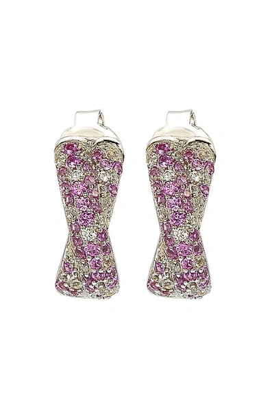 Shop Suzy Levian Sterling Silver Crisscross Sapphire Earrings In Pink